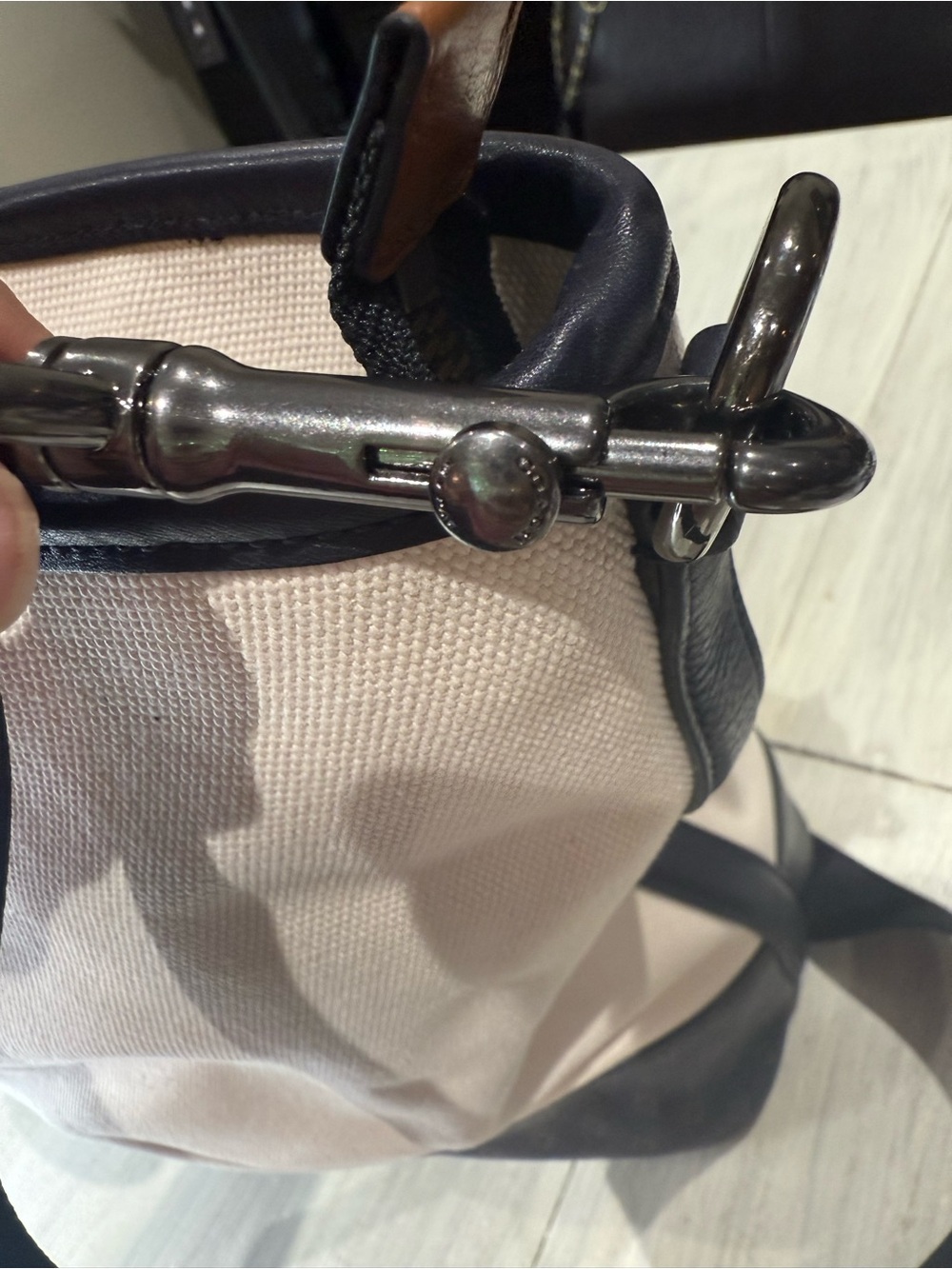 Coach Mercer Canvas Duffel/Tote in Chalk and Navy with Brown Accents- NWOT - Picture 12 of 14